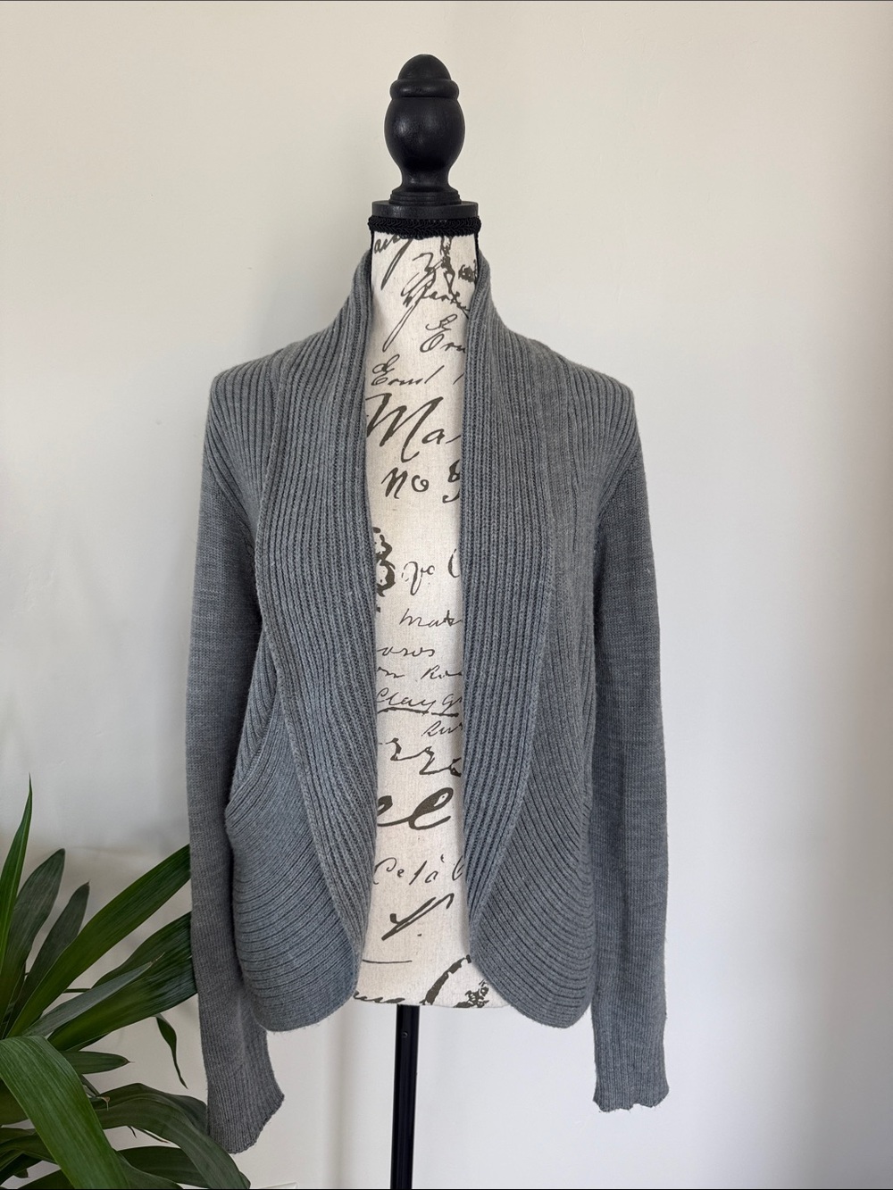 H&M Gray Ribbed Open-Front Shawl Collar Cardigan